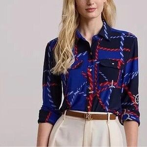 Lauren Ralph Lauren Navy & Royal Blue Plaid Rope-Print Button Shirt